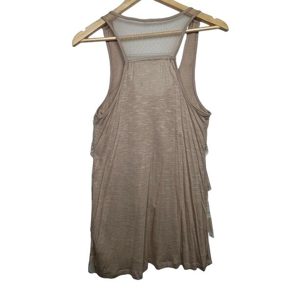 Y2K Layered Lace Tiered Sleeveless Stretchy Nude BOHO Women's Tank Small/Medium - Picture 2 of 6